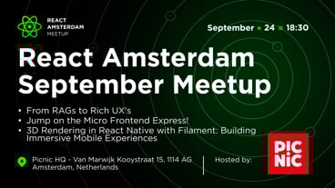 Cover Photo for React Amsterdam Meetup: From RAGs to Rich UX's & more