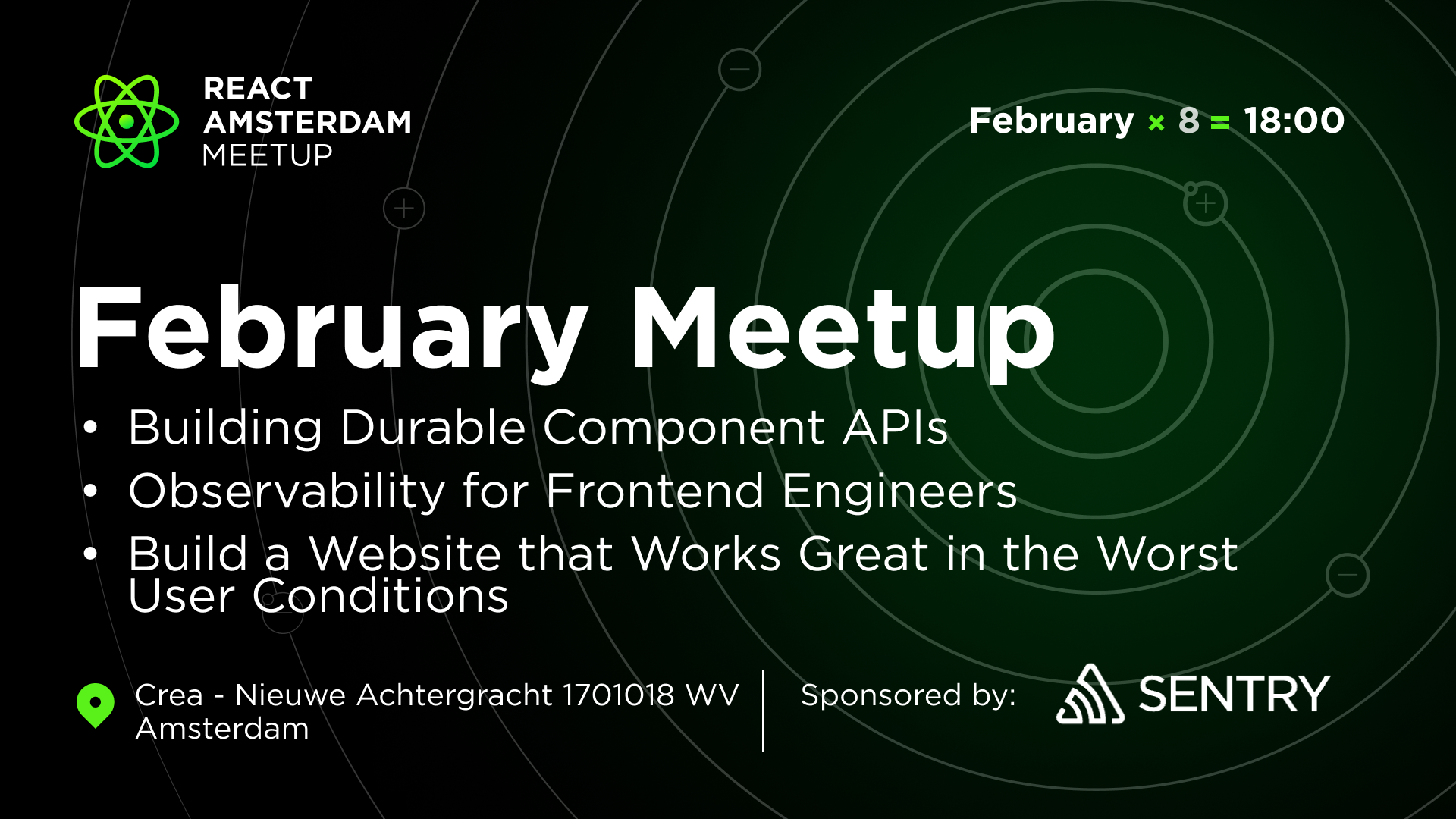 Event Cover Photo for React Amsterdam February: Building Durable Component APIs & more