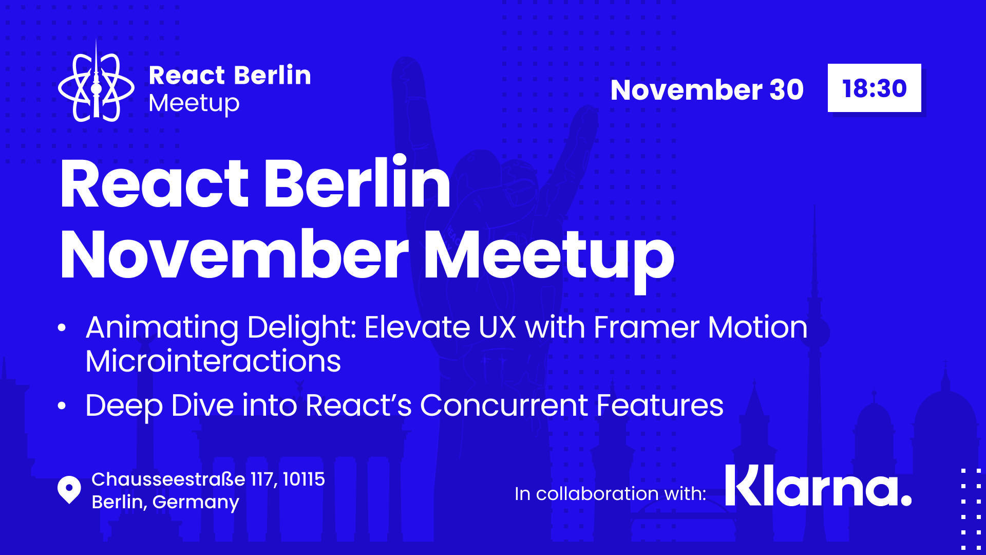 Event Cover Photo for React Berlin Meetup: Elevate UX with Framer Motion Microinteractions and more