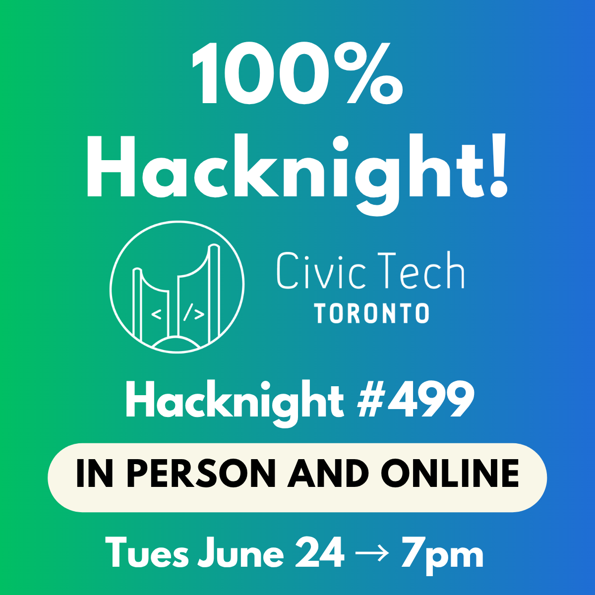 Event Cover Photo for Civic Hacknight #499: 100% Hacknight!