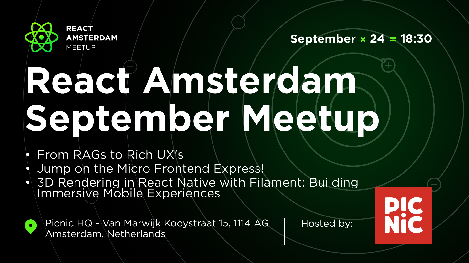 Event Cover Photo for React Amsterdam Meetup: From RAGs to Rich UX's & more