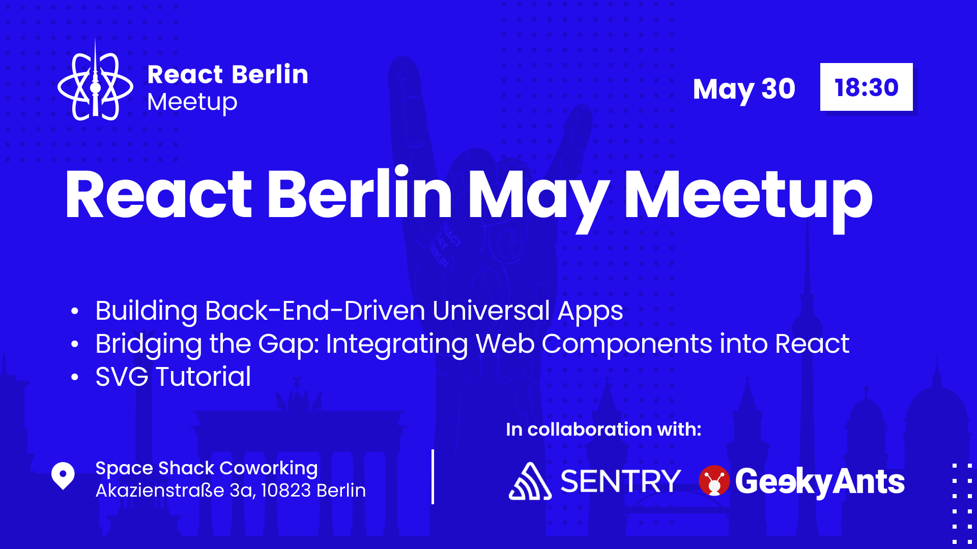 Event Cover Photo for React Berlin May Meetup: Integrating Web Components into React & more