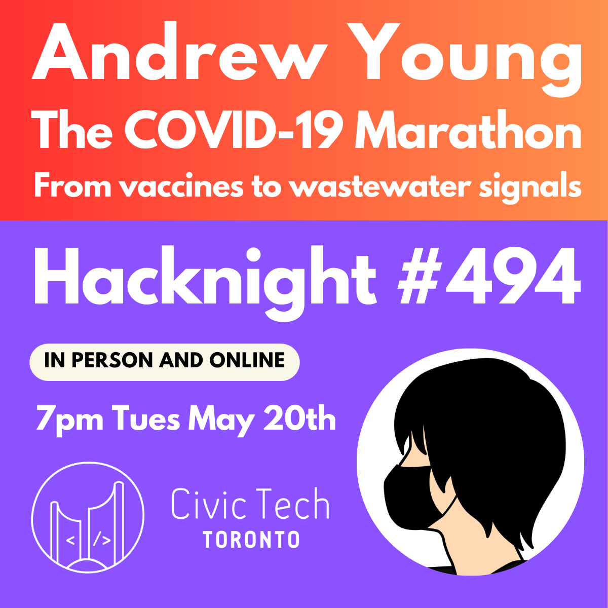 Event Cover Photo for Civic Hacknight #494 – The COVID-19 Marathon: from vaccines to wastewater signals