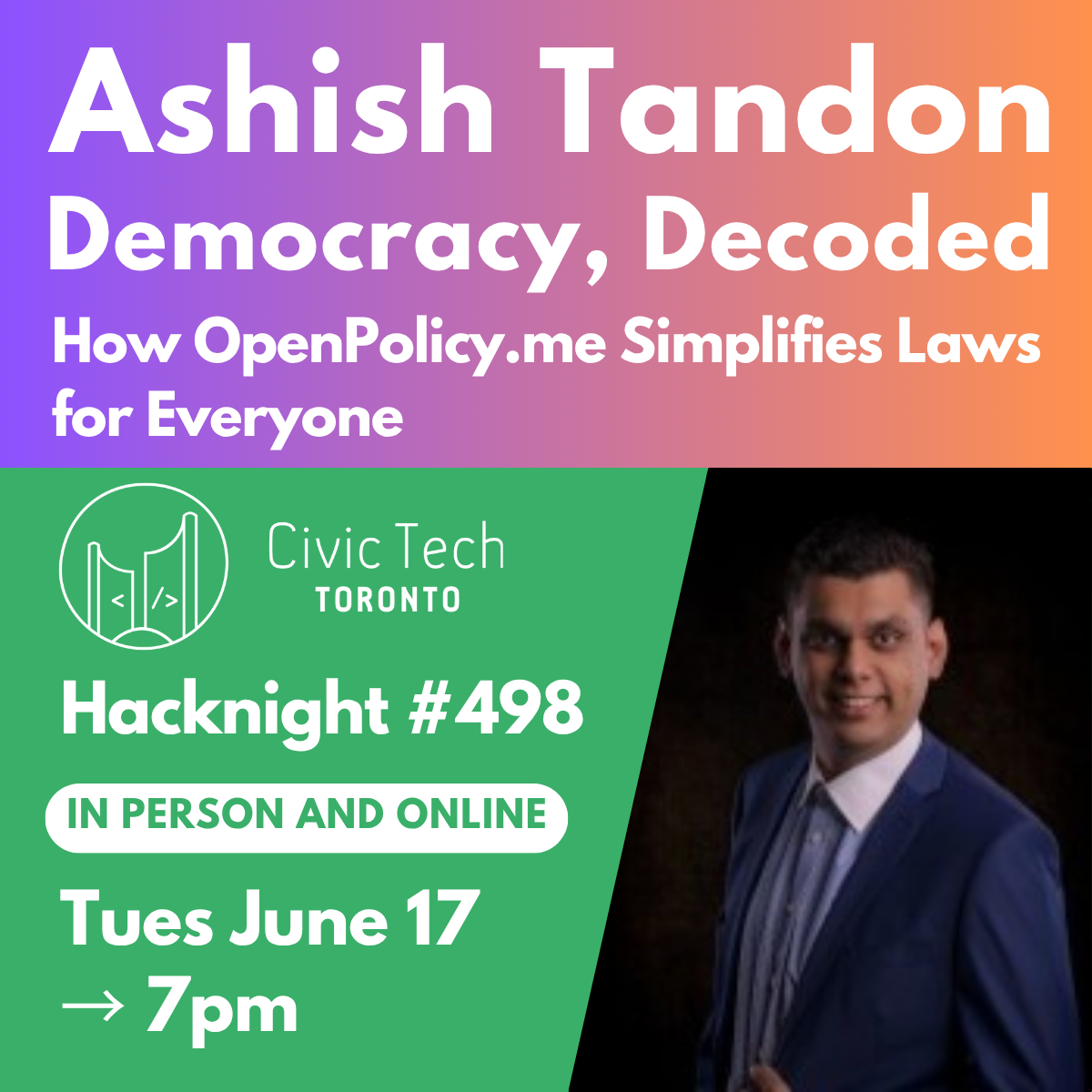 Cover Photo for Civic Hacknight #498: Democracy, Decoded: How OpenPolicy.me Simplifies Laws for Everyone