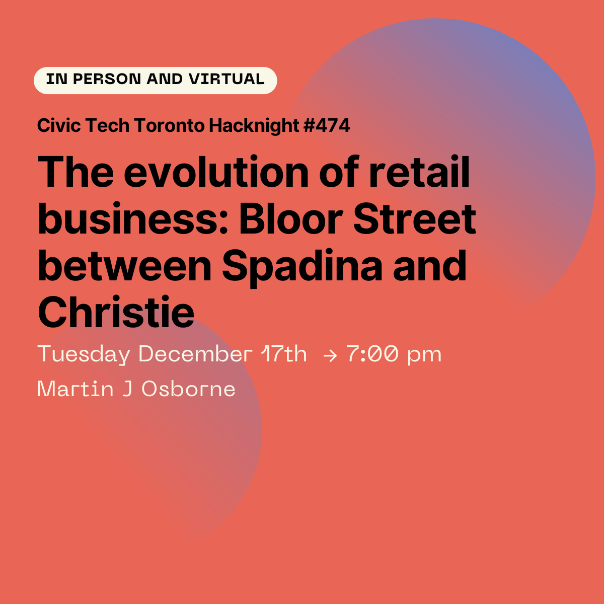 Cover Photo for Civic Hacknight #474: The evolution of retail business: Bloor Street between Spadina and Christie