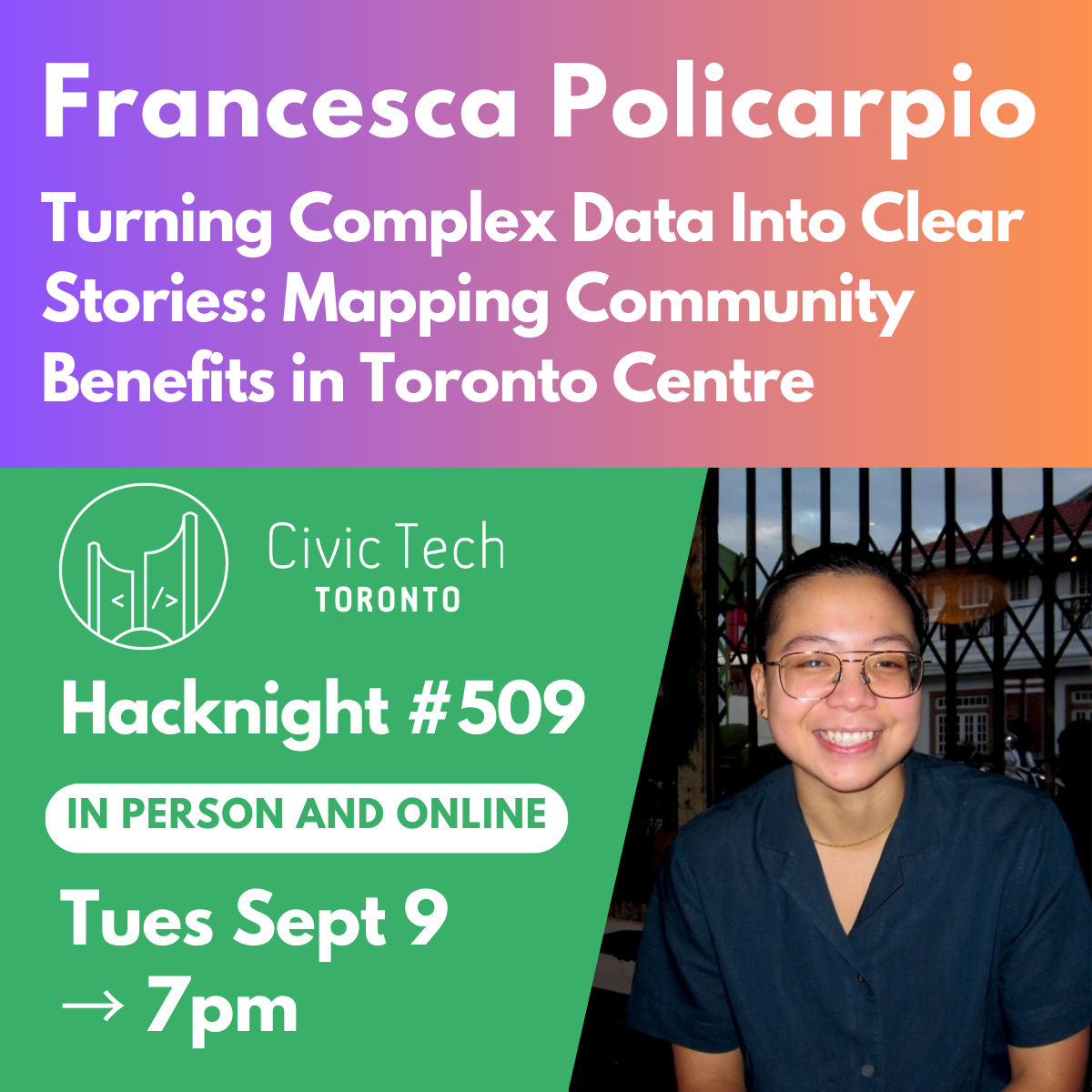 Cover Photo for Civic Hacknight #509: Turning Complex Data Into Clear Stories: Mapping Community Benefits in Toronto Centre