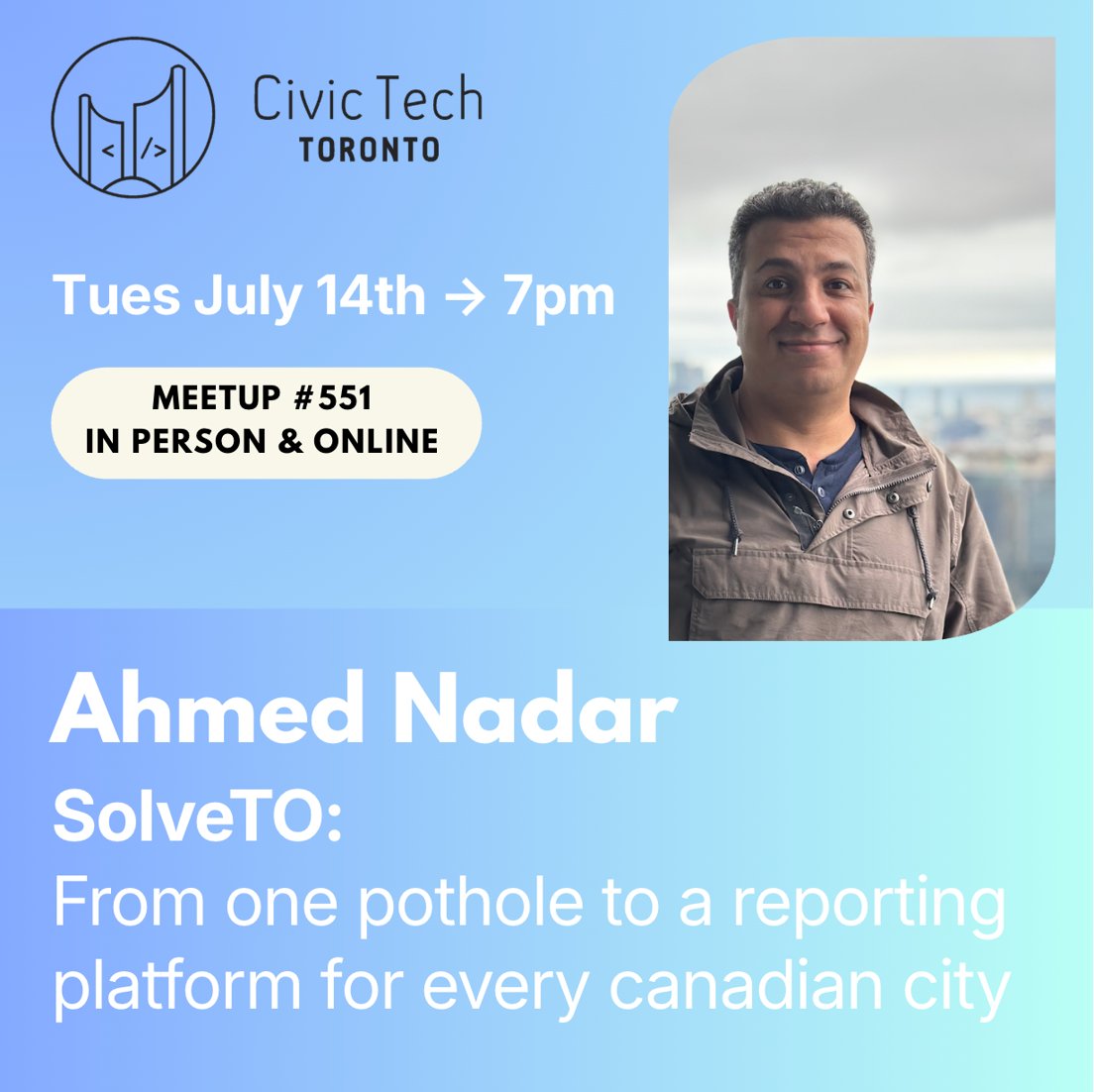 Cover Photo for Civic Meetup #551: SolveTO: From one pothole, to a reporting platform for every Canadian city