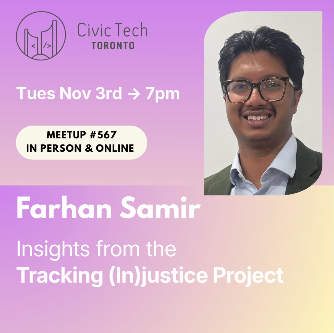 Cover Photo for Civic Meetup #567: Insights from the Tracking (In)justice Project