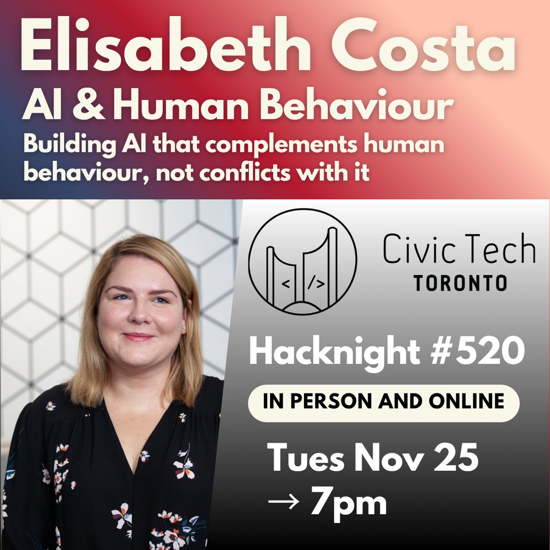 Cover Photo for Civic Hacknight #520: AI & Human Behaviour: Building AI that complements human behaviour, not conflicts with it