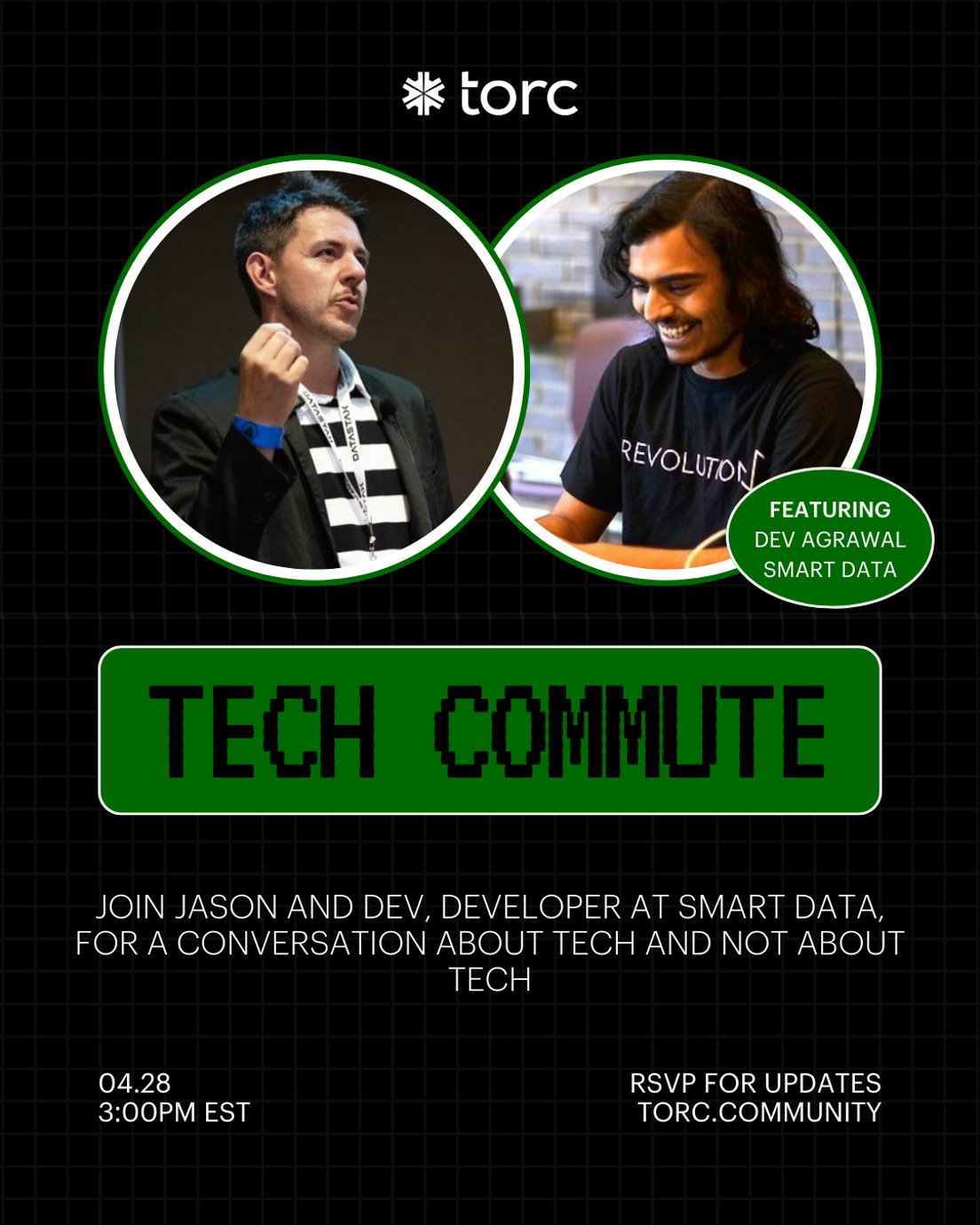 Cover Photo for #techcommute with Jason Torres and Dev Agrawal