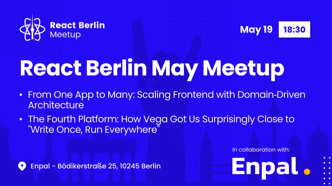 Cover Photo for React Berlin Meetup:  Building Cross-Platform Applications in Production and more!