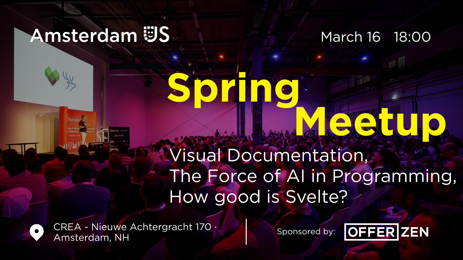 Cover Photo for AmsterdamJS Spring Meetup: Visual Documentation, The Force of AI, Svelte