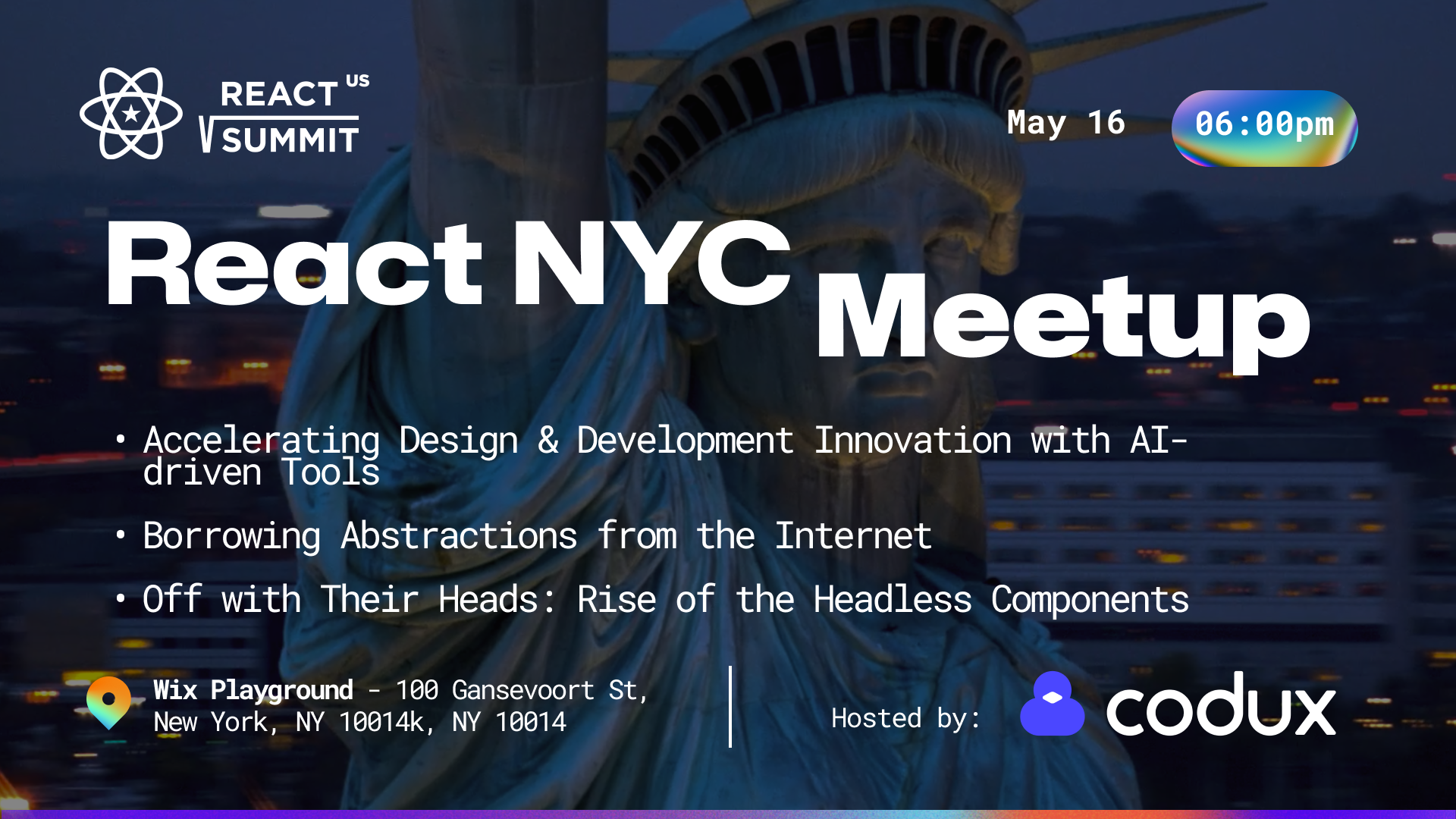 Cover Photo for React.NYC Meetup -  Accelerating Design & Development Innovation & more
