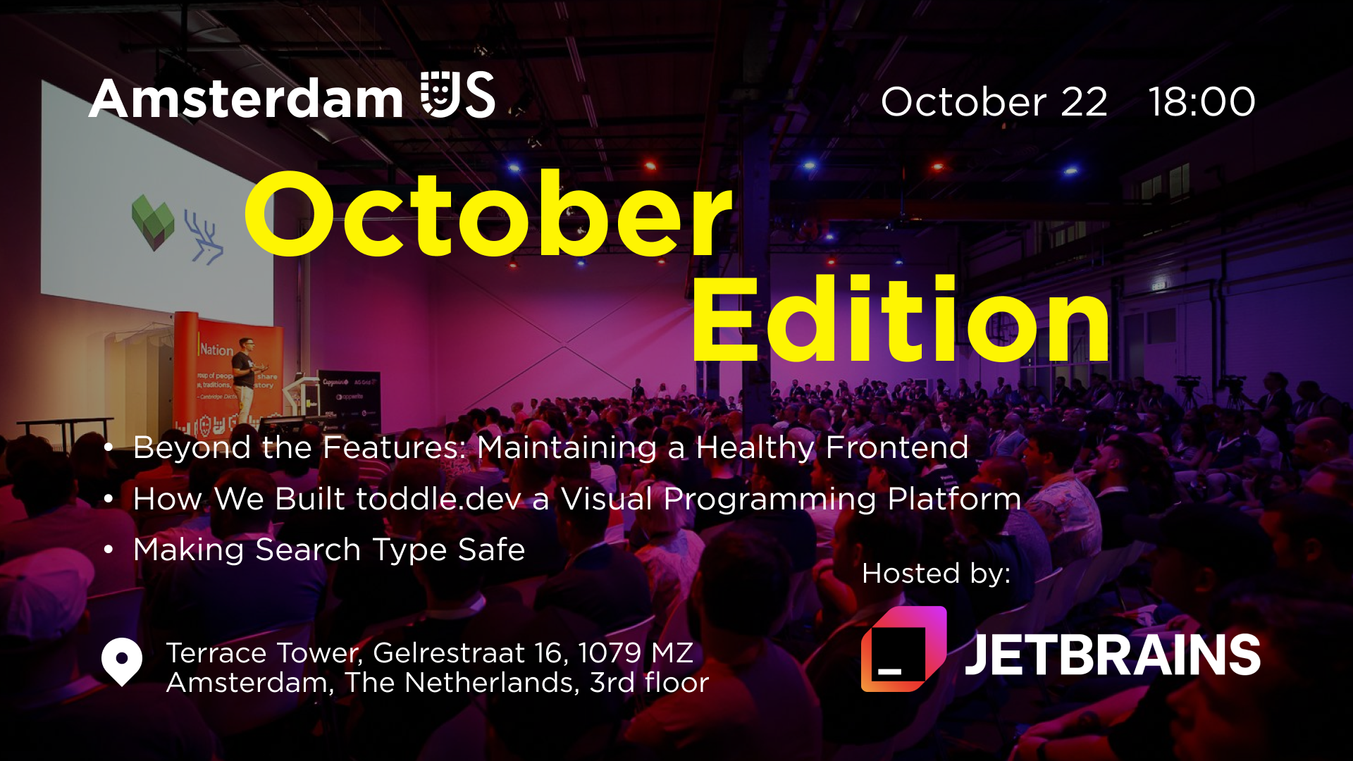 Cover Photo for AmsterdamJS Meetup: Why Build a Visual Programming Platform & more