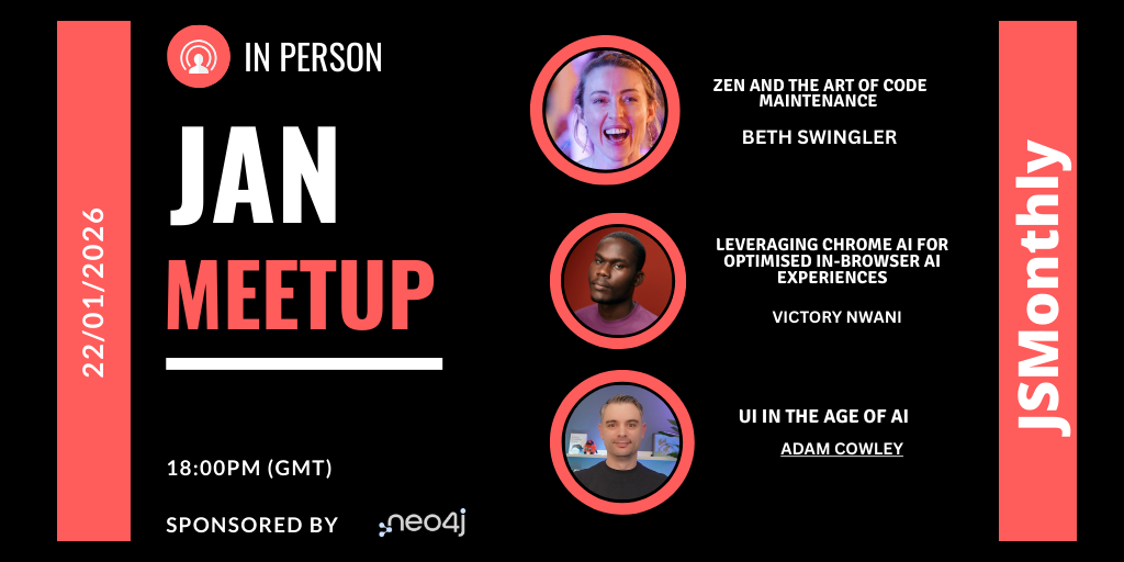 Cover Photo for January Meetup JSMonthly #202 Event