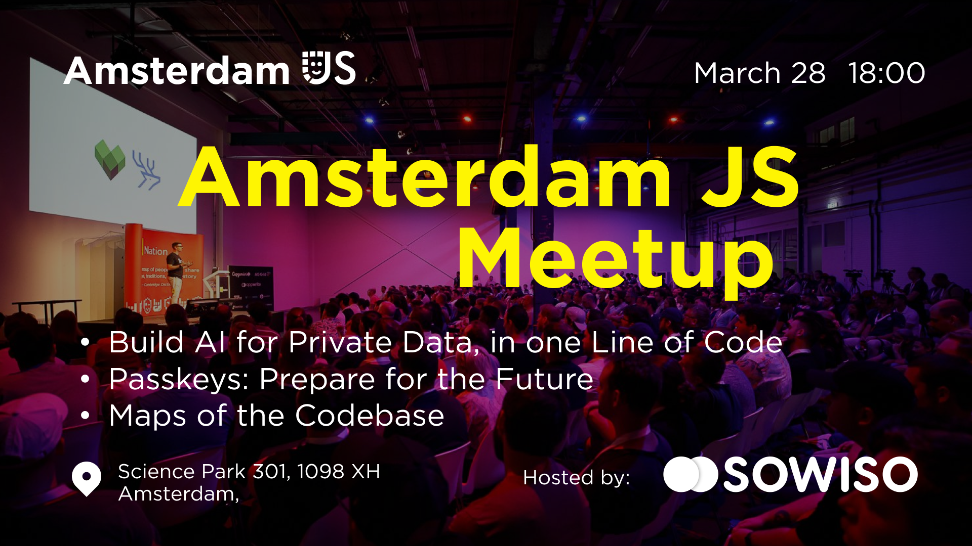 Cover Photo for AmsterdamJS Meetup: Build AI for Private Data & more