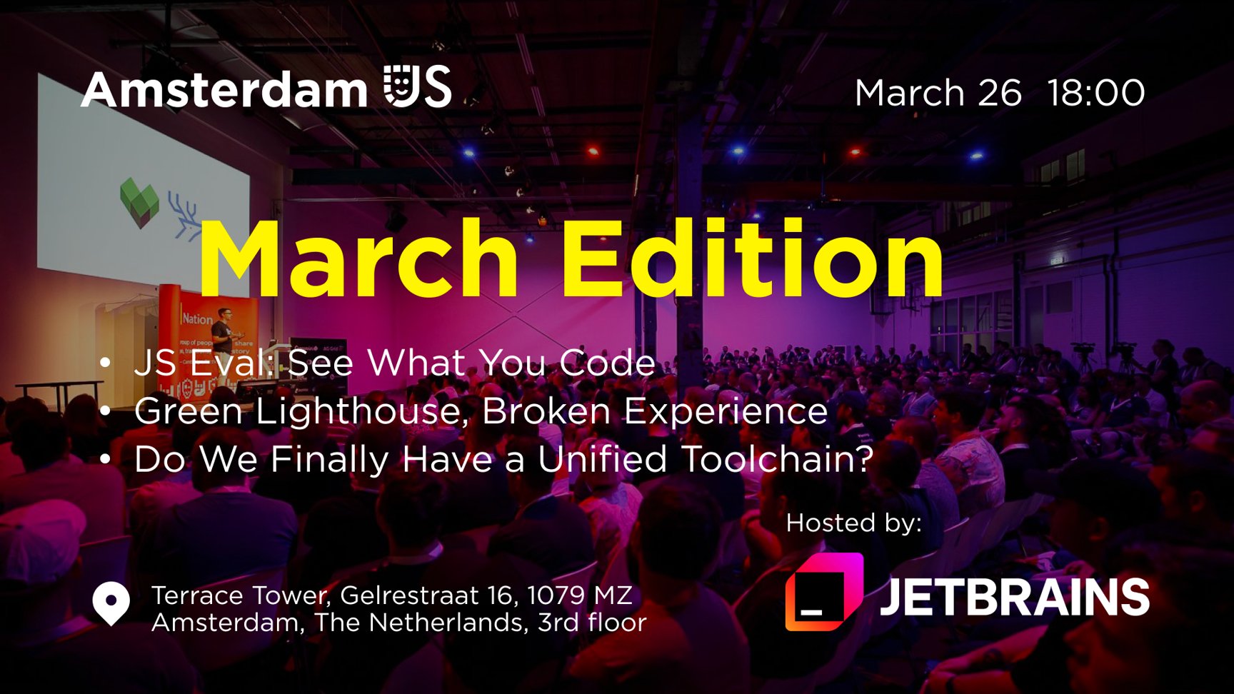 Event Cover Photo for AmsterdamJS Meetup: Instant Code Evaluation & more