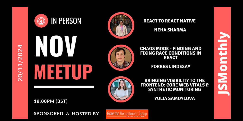 Event Cover Photo for JSMONTHLY NOVEMBER MEETUP