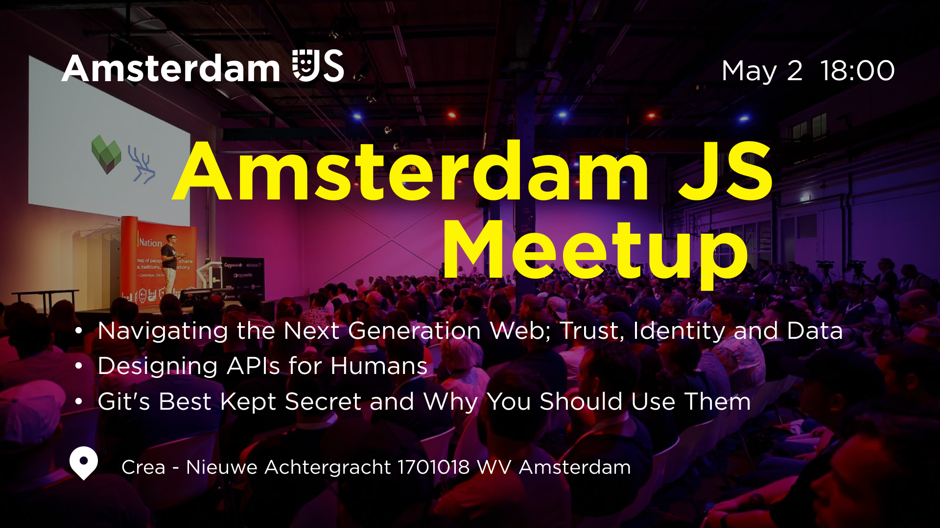 Event Cover Photo for AmsterdamJS Meetup: Navigating the Next Generation Web & more