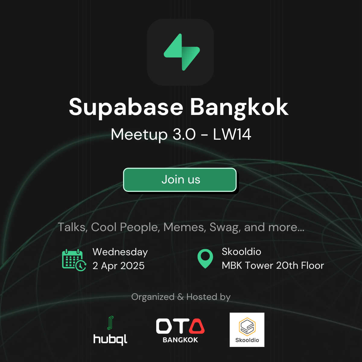 Event Cover Photo for Supabase Bangkok Meetup 3.0 - LW14