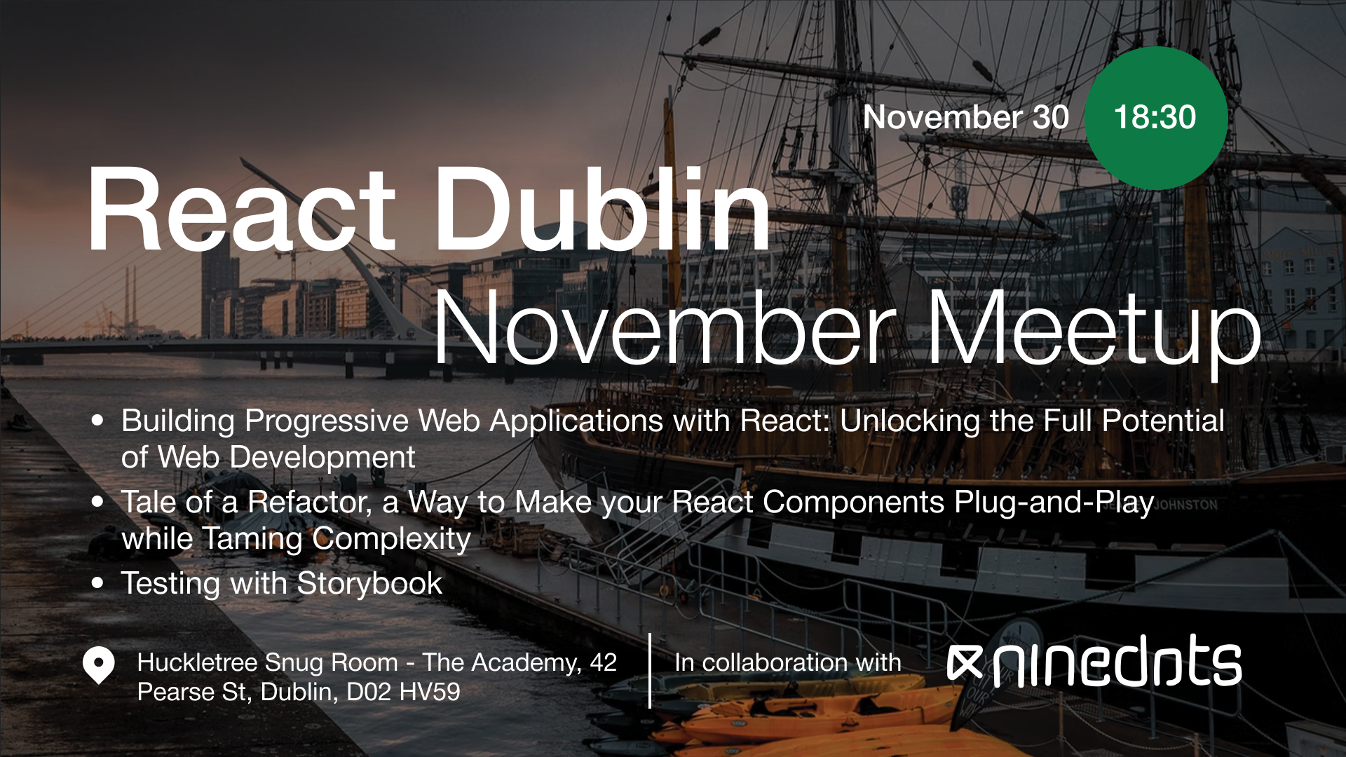 Event Cover Photo for React Dublin Meetup: Building Progressive Web Applications with React and more