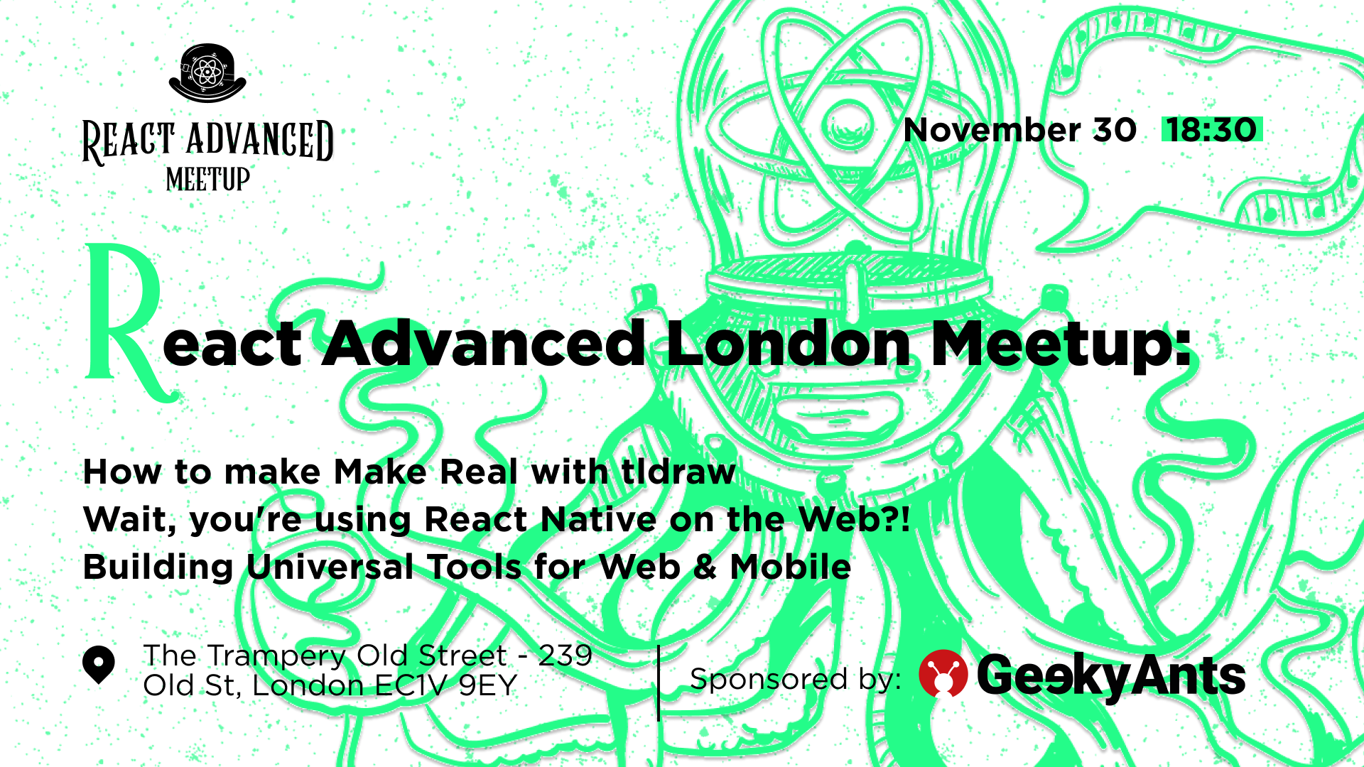 Event Cover Photo for React Advanced London November Meetup: Building Universal Tools for Web & Mobile