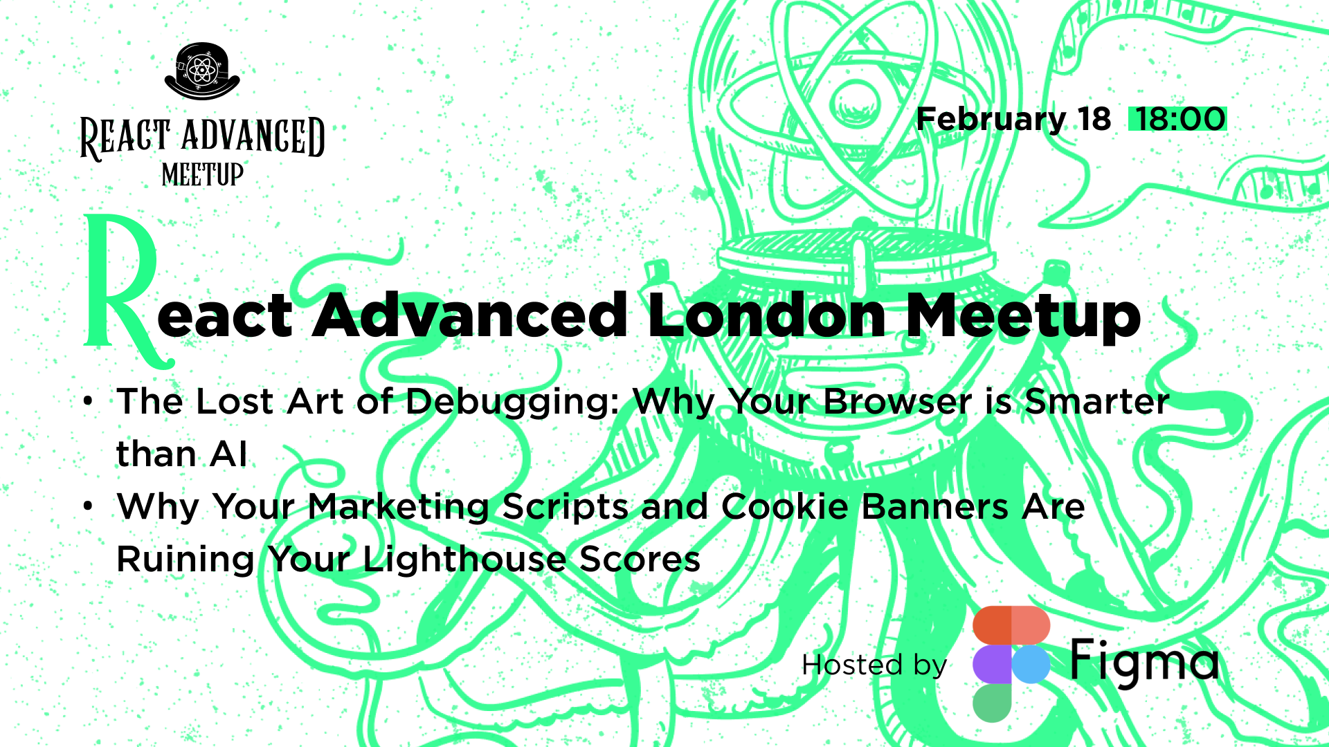 Event Cover Photo for React Advanced London Meetup: The Lost Art of Debugging & more!